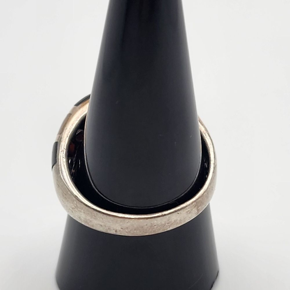 Ken Craft Sterling Silver Mother of Pearl & Onyx Inlay Ring (10) - Picture 4 of 8